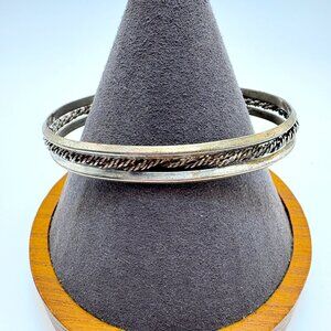 VTG Sterling Silver 925 Rope Textured Open Cuff Bangle Bracelet Size 7.5" Fit